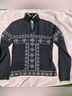 Neve Designs Nordic Fair Isle 1/4 Zip 100% Wool Ski Sweater Small See Small Pull